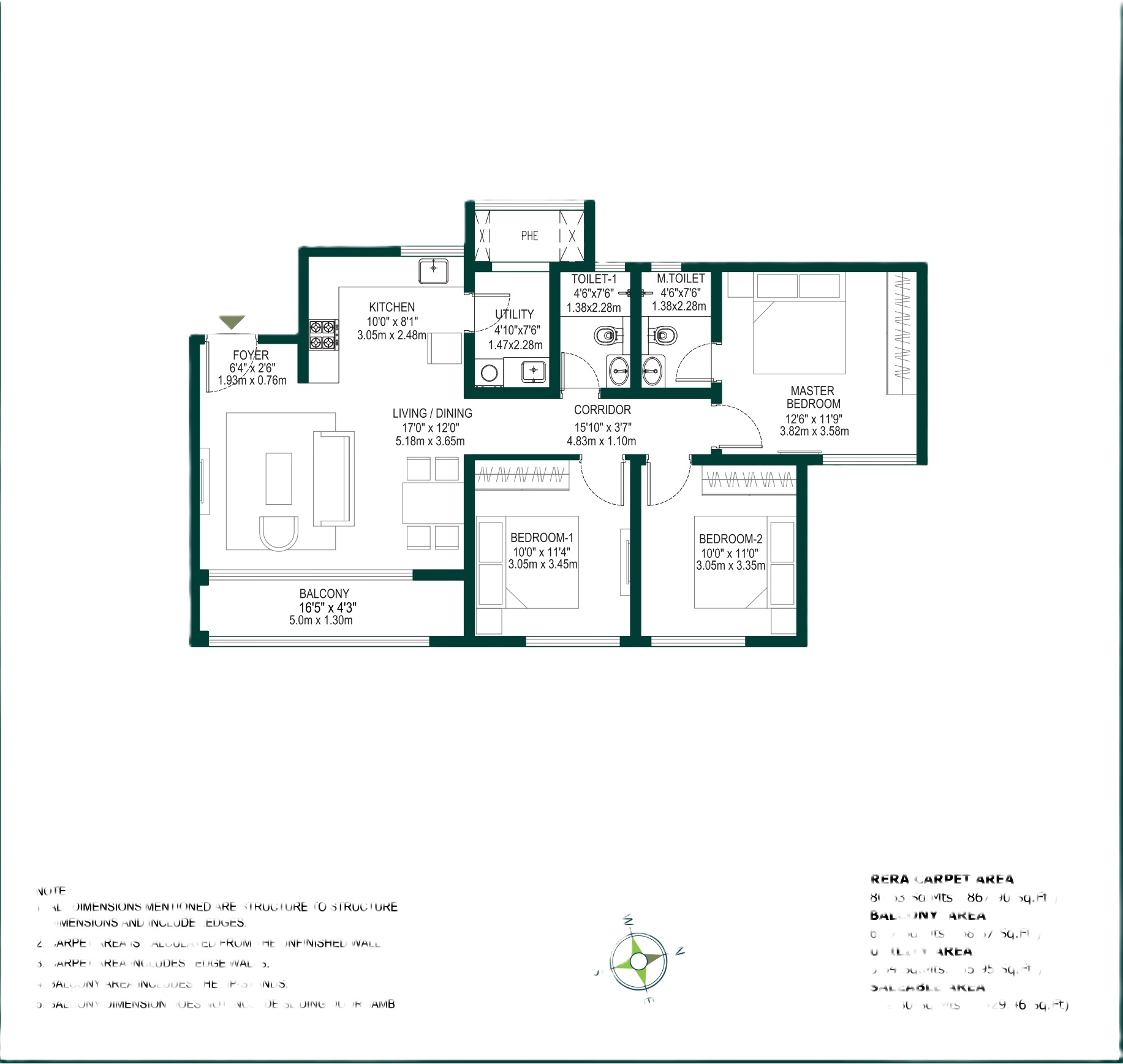 3 BHK Grande Floor Plan